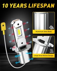 “AUXITO H3 LED Bulb, 16,000LM 600% Super Brighter, 10 Years Lifespan, 1:1 Size P