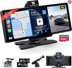 10.26” Portable Apple CarPlay Screen for Car with 4K Dash Cam & 1080P HD