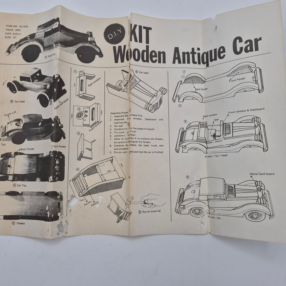 Vintage Wooden Antique Car Model Kit – 1935 Auburn – P/N 17673 – 15″ DIY Craft S