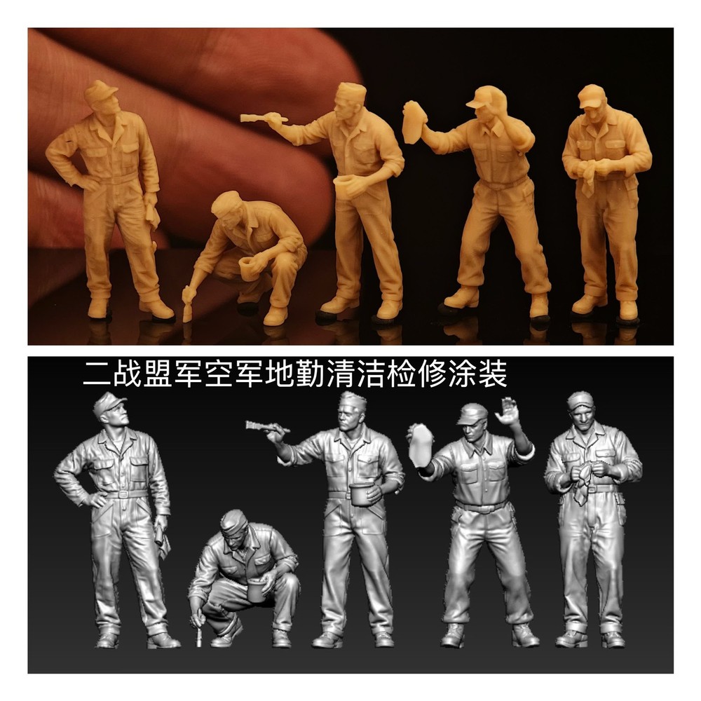 1/72/64/48 WWII Allied Air Force Ground Crew Cleaning Painting Overhaul 5pc