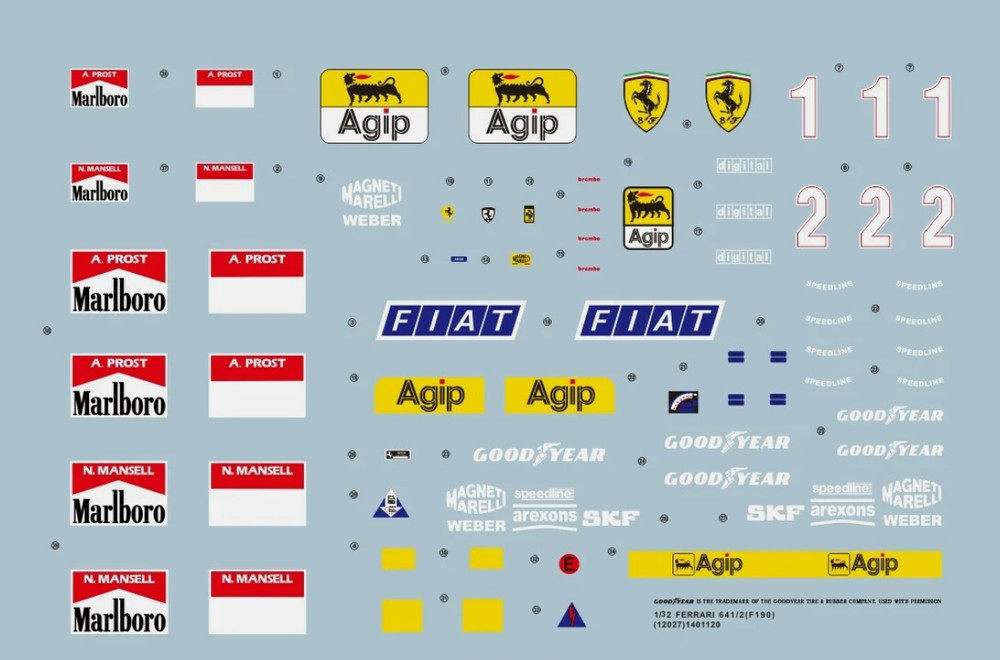 1/10 Water Slide Decals for FERRARI 641 F190 fiat agip 69692B