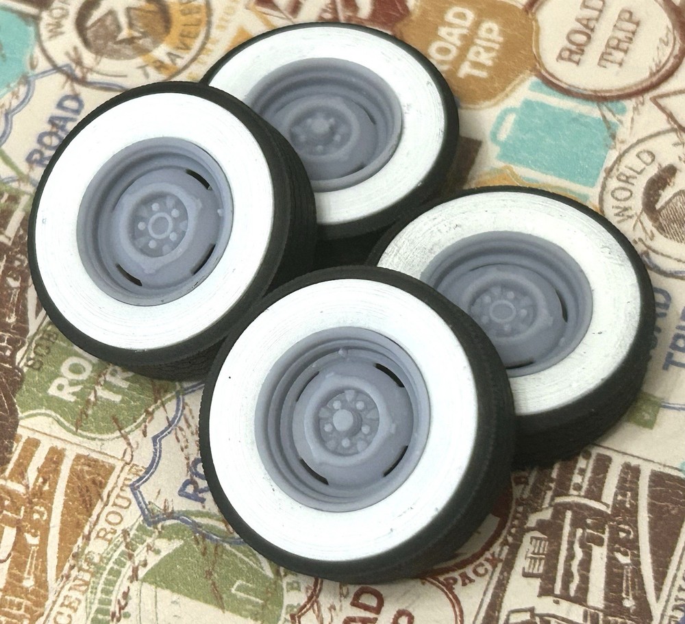 Resin 15-Inch “Steelie” Wheels, W/ Wide Whitewalls,1/24 1/25 Scale
