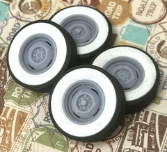 Resin 15-Inch “Steelie” Wheels, W/ Wide Whitewalls,1/24 1/25 Scale