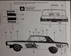 64 DODGE 330 COLOR ME GONE – DECALS – LINDBERG 72156 – MODEL CAR KIT PARTS LOT