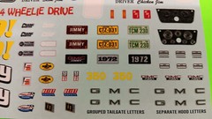 1972 GMC Jimmy Blazer 4×4 1/25 AMT Decal Sheet Gaugue Cluster Emblem Plates