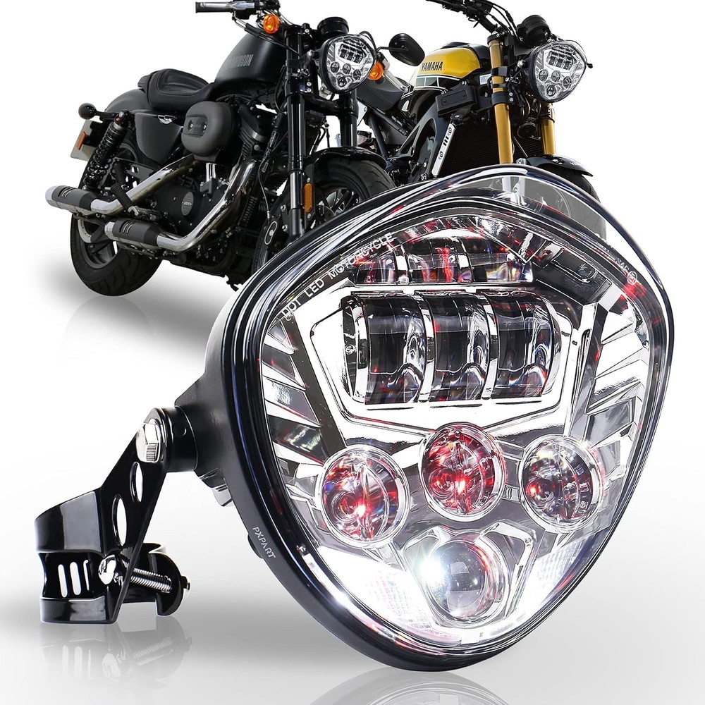 7inch LED Motorcycle Headlight Kit Hi Lo Beam White & Red DRL Universal
