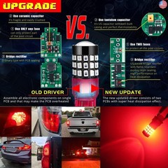 Alla Lighting Upgraded T20 7440 7443 LED Strobe Brake Lights Bulbs, Red
