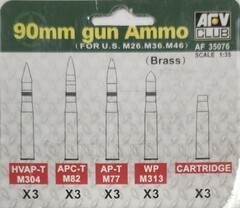 AFV Club AF35076 1/35 90mm Gun Ammo for U.S. M26, M36 & M46 Turn Brass