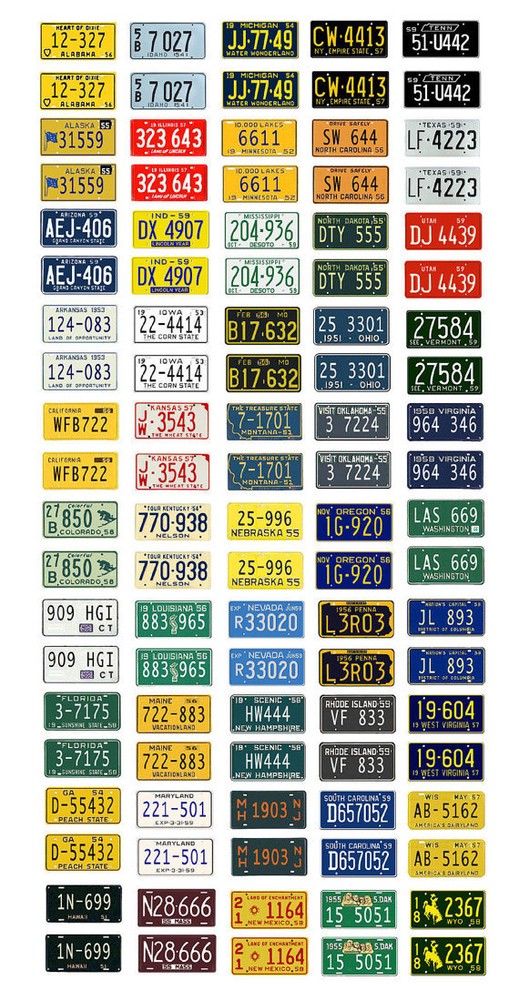 1/43 scale model car assorted USA 1950s license plates state tags 1:43