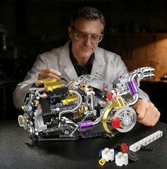 V8 Engine Model Kit That Works, 1394 PCS Advanced Collectible Engine Building Bl