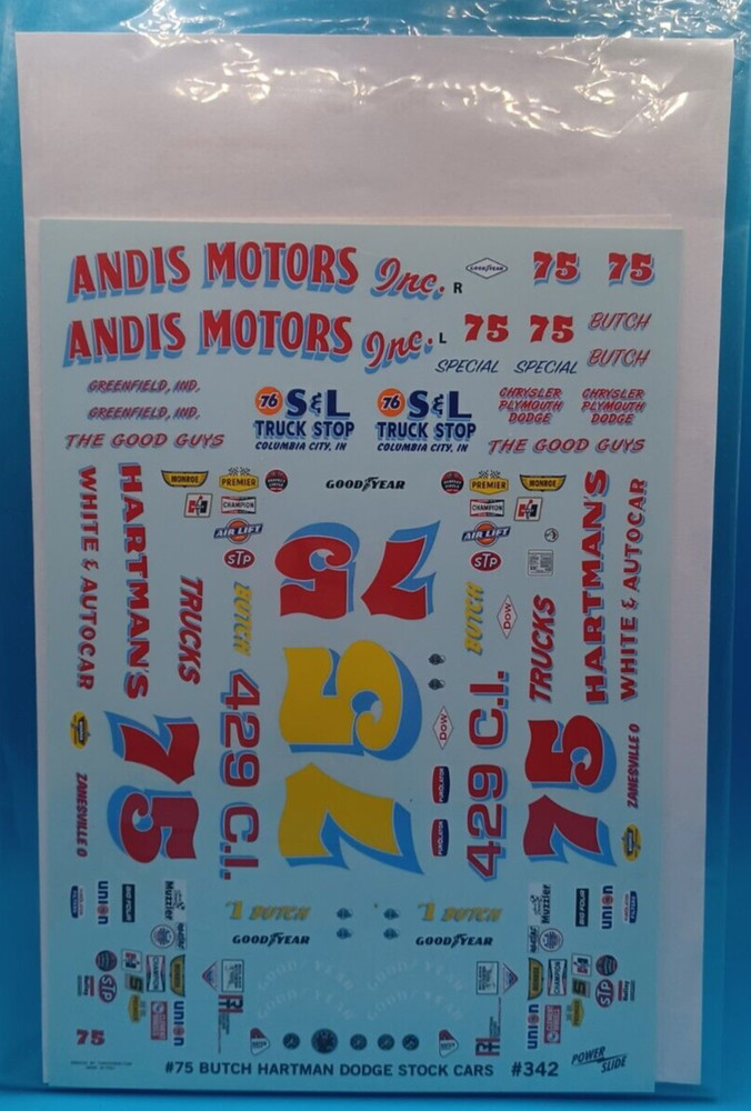Power Slide | No. 242 | 1:25 #75 Butch Hartman Dodge Stock Cars Decals