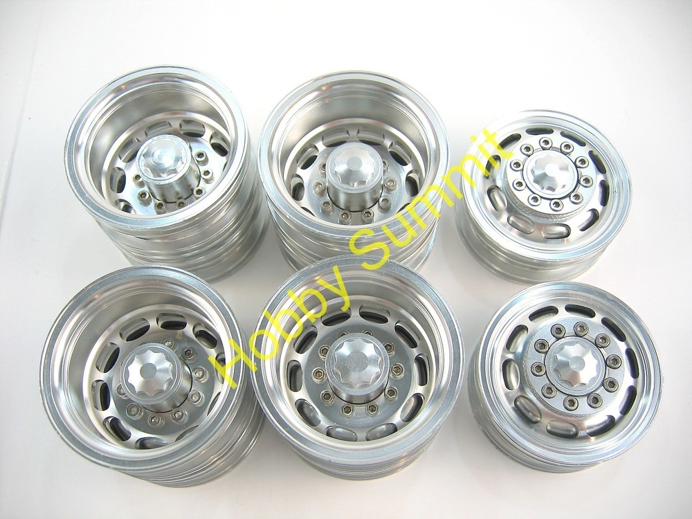 C Set 1/14 R/C 3-Axle 6X4 Tractor Truck ALLOY WHEELS SILVER RIms re Tamiya