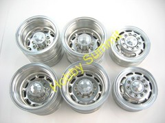 C Set 1/14 R/C 3-Axle 6X4 Tractor Truck ALLOY WHEELS SILVER RIms re Tamiya