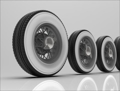 1:25 Wire 17″ wheels on tall whitewall with chrome two prong spinner knockoffs