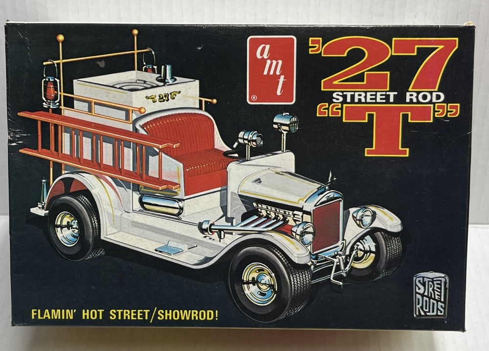 Vintage AMT ’27 “T” Ford Street Rod Fire Truck Model Kit Sealed Parts 1/25 T143