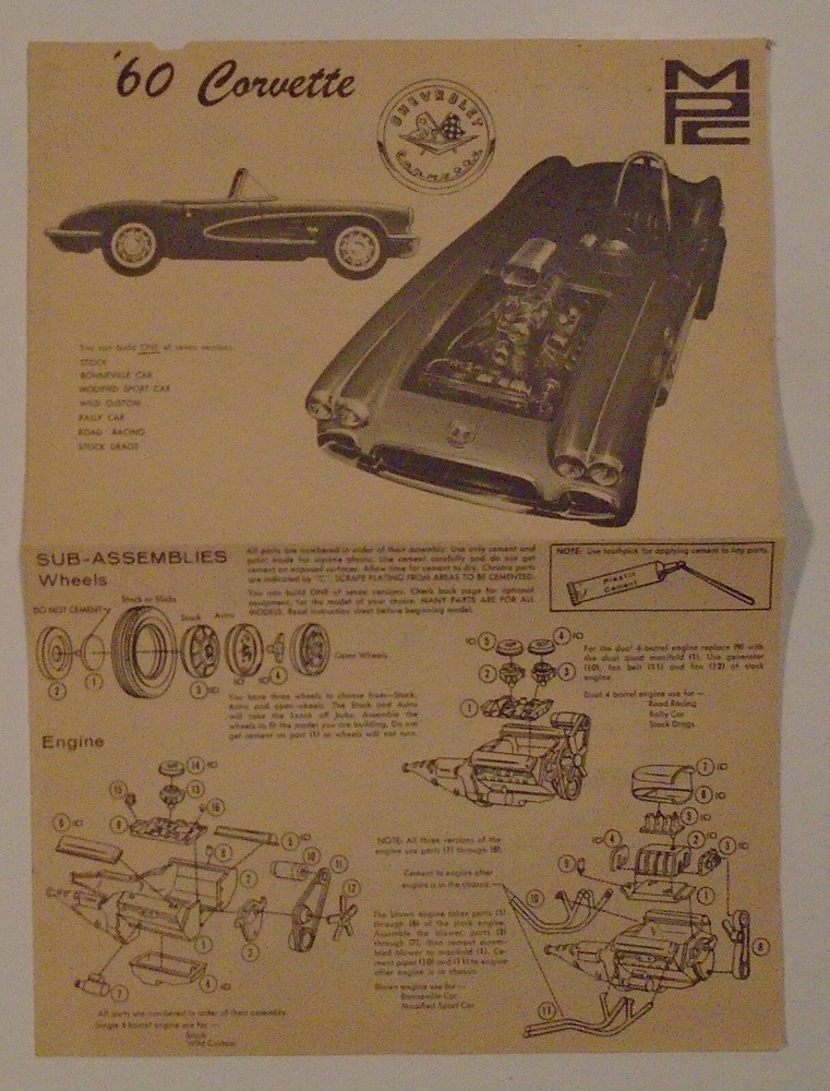 Model Products Corp. 1960 Corvette Model Instructions only