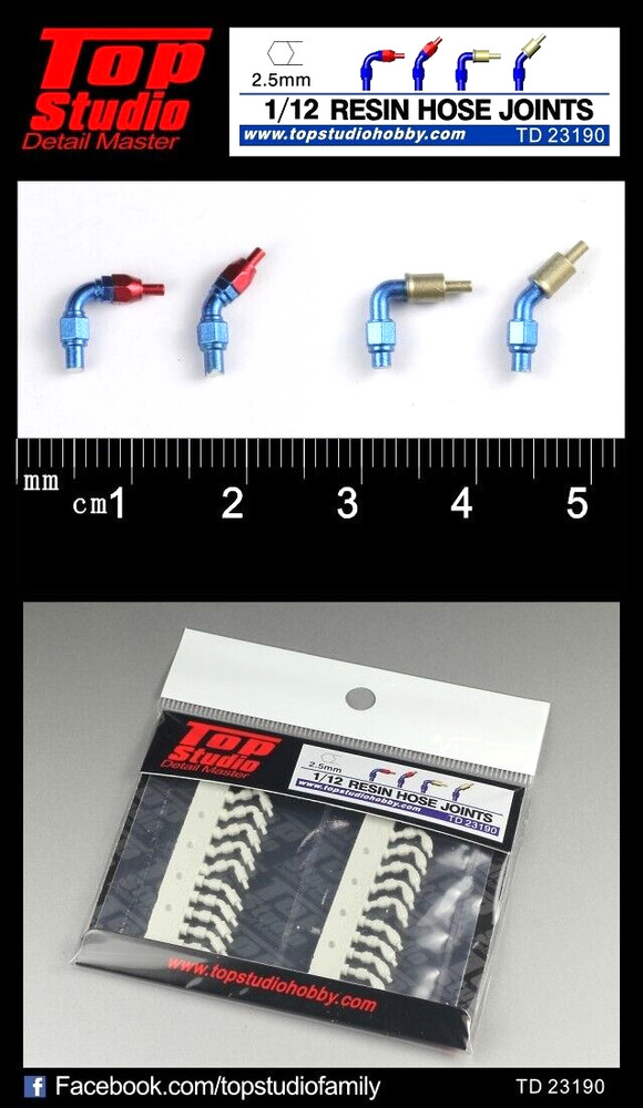 Top Studio 1/12 (2.5mm) resin hose joints Detail-Up Parts Item # TD23190