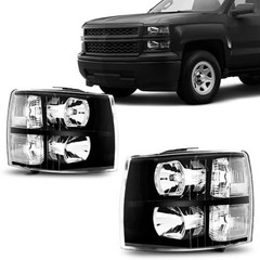 Headlights Assembly Compatible with 2007-2014 Chevy Silverado 1500 Black-Clear