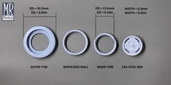 Thin White/Red Wall Tyres (x4) 1/24 Scale Resin – MiniRetro