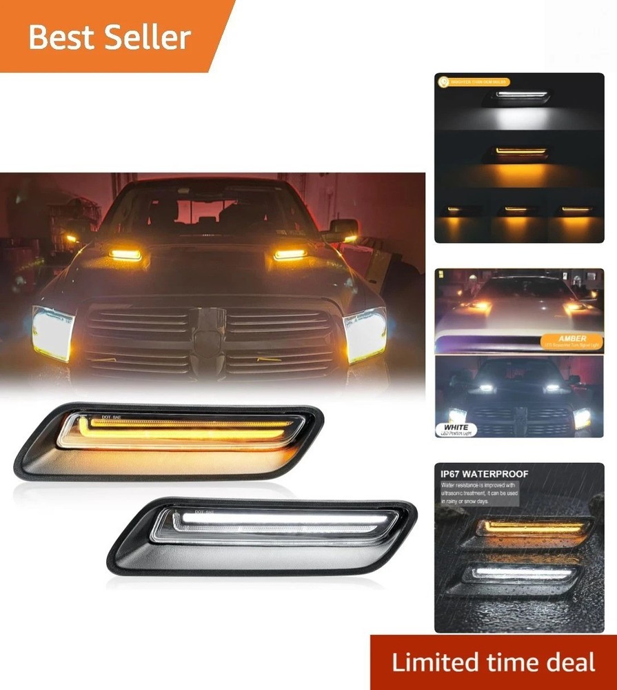 Clear Lens Sequential LED Hood Vent Lights Compatible with Ram 1500 2010-2018…