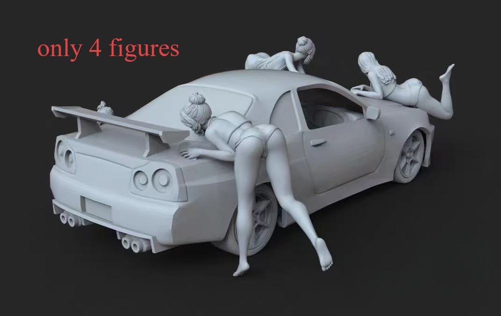 Beautiful Car Wash Girl 4 Figures Unpainted Model Toys 1/24th