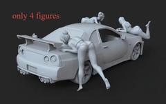 Beautiful Car Wash Girl 4 Figures Unpainted Model Toys 1/24th