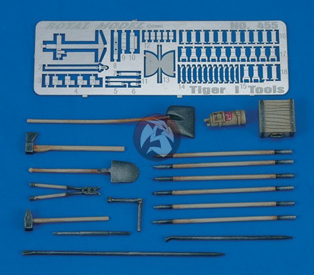 Royal Model 1/35 German Tiger I Tank Tools and Holders Set WWII [Resin + PE] 455