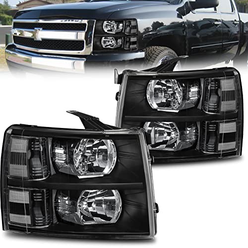 Headlight Assembly Compatible with 2007-2013 Chevy Chevrolet Black/Clear/Clear