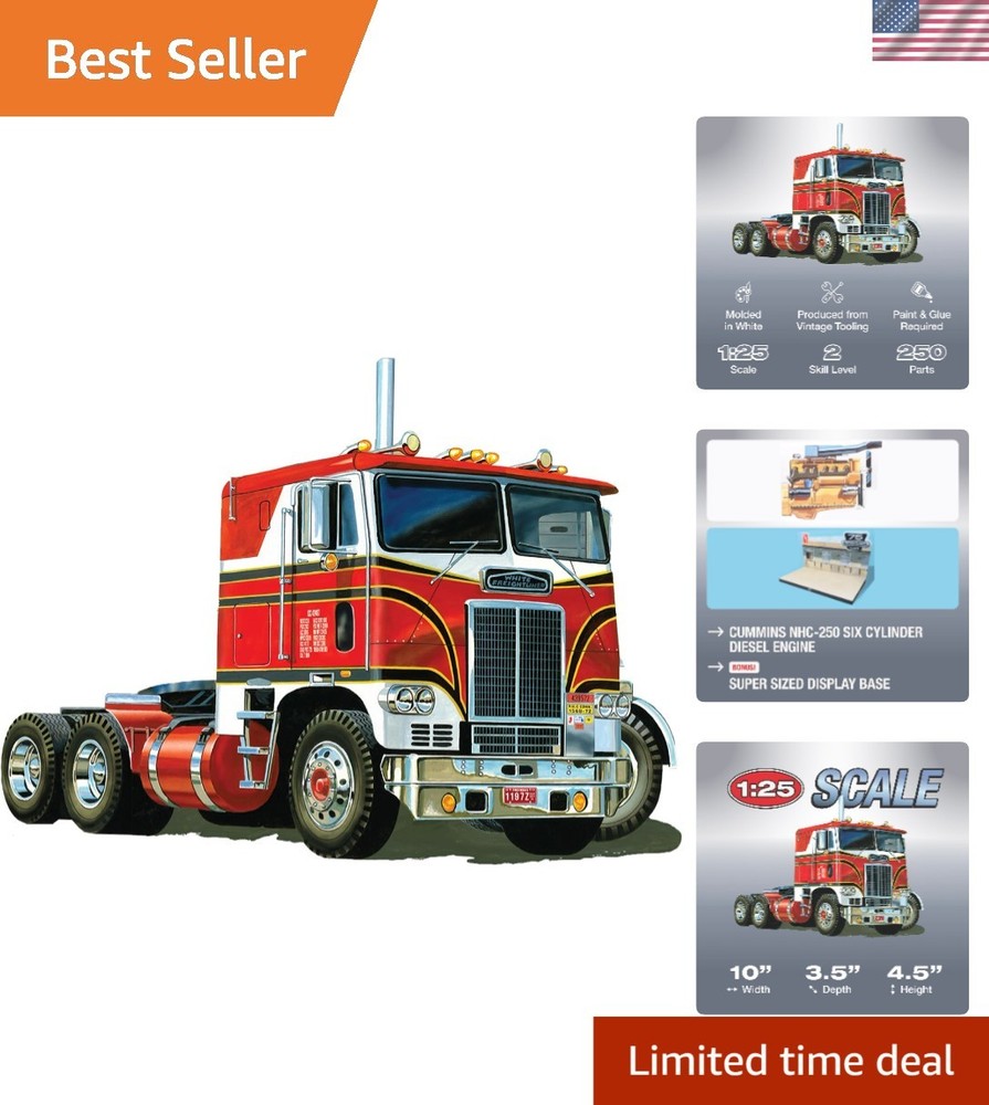 Limited Edition 1:25 White Freightliner 2-in-1 Cabover Tractor Kit for Ages 14+