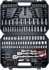 Mechanics Tool Set, 1/4 in, 3/8 in and 1/2 in Drive socket set, 202 Piece