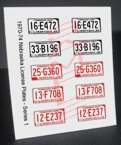 1970 – 1974 NEBRASKA miniature novelty PLATES for 1/25 scale MODEL CARS—PLS READ