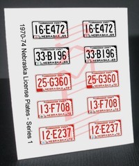 1970 – 1974 NEBRASKA miniature novelty PLATES for 1/25 scale MODEL CARS—PLS READ