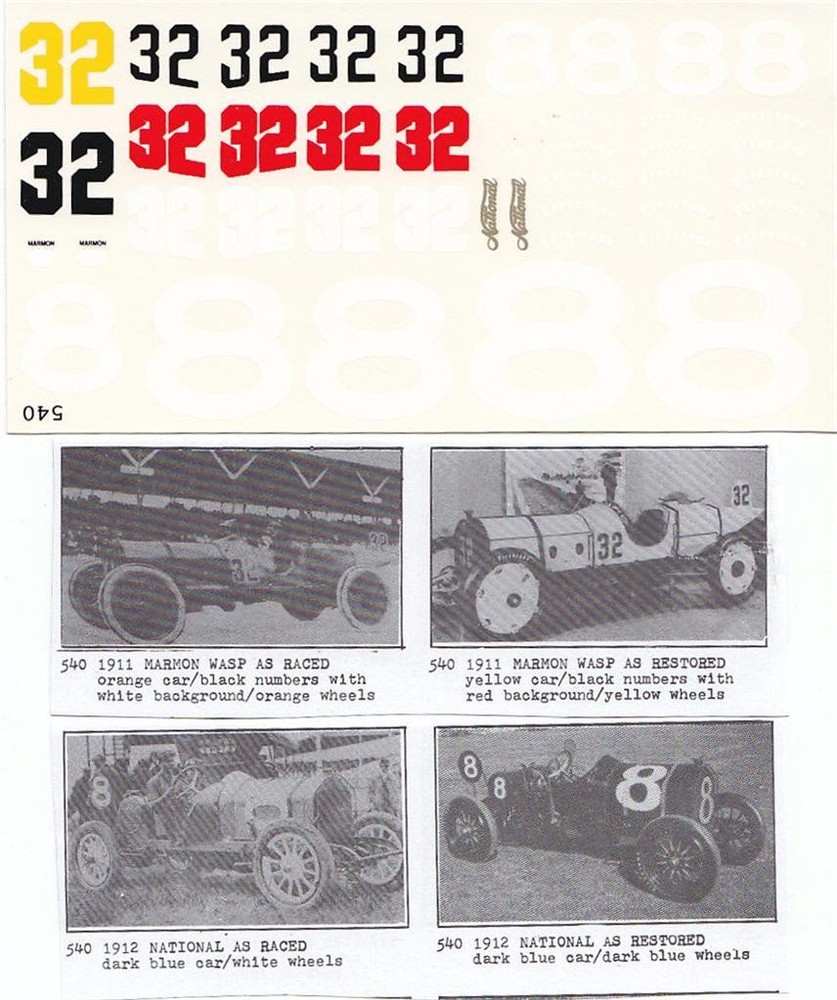 Fred Cady Decal #540 1911/1912 Marmon Wasp & 1912 National