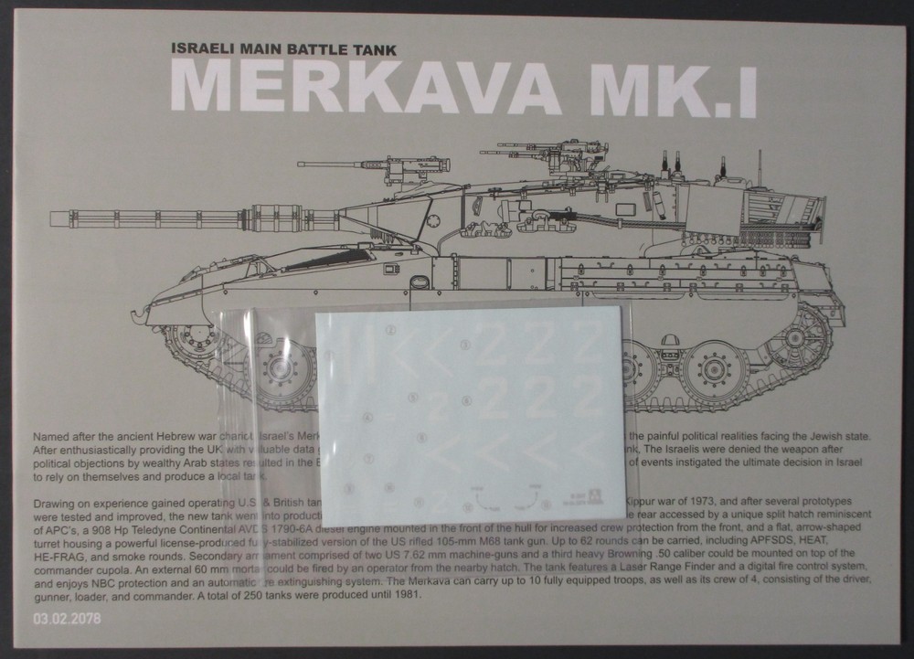 Takom 1/35th Scale Israeli MBT Merkava Mk I – Decals from Item No. 2078