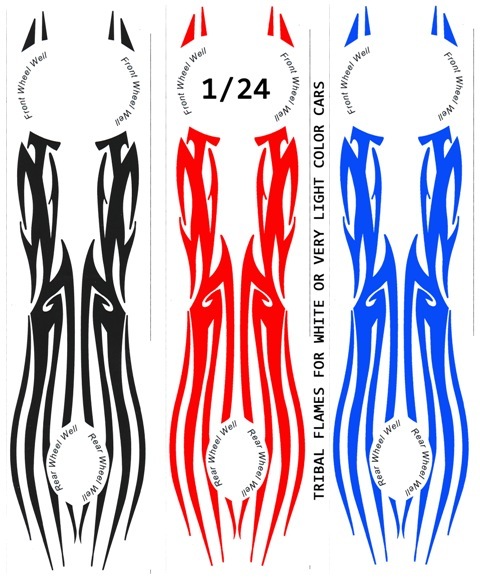 TRIBAL FLAMES – FOR TUNERS AND HOT RODS 1/25th – 1/24th Scale Waterslide Decals