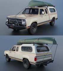 1/25 1979 Dodge D150 Club Cab Camper Truck Model Kit w/ Engine, Clears & Canoe