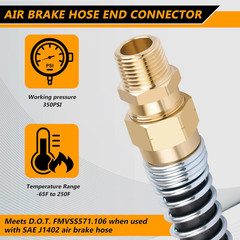 Air Brake Fittings, Brass DOT 3/8” Hose X 3/8” Male Air Hose End Connector with