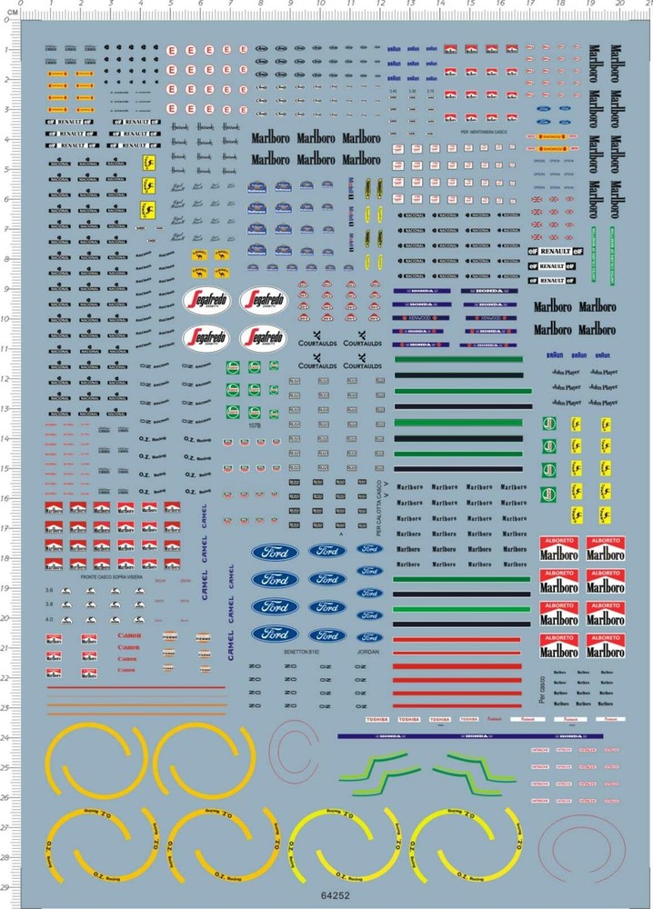 Detail 1/20 Scale Formula 1 F1 Markings Logos Racing Car Model Water Slide Decal