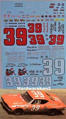 NASCAR DECAL #39 ROCK CITY AUTO 1969-70 CHEVELLE/ MONTE CARLO FRIDAY HASSLER