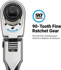 3/8 in. Drive Fine 90-Tooth Locking Flex-Head Ratchet, Extra Long Chrome Handle