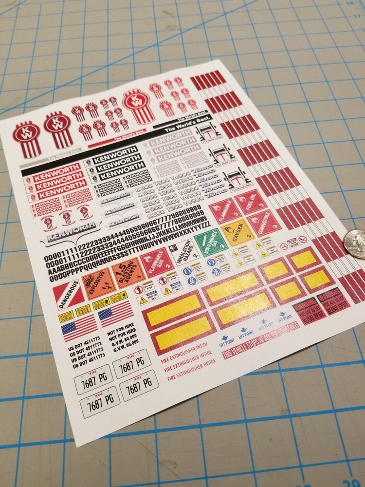 New Kenworth Scale Semi Tractor Truck Decals for 1:12/1:14/16 RC with Extras