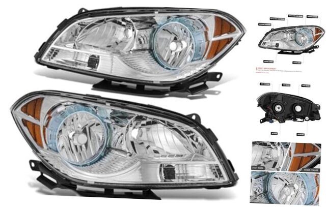 Pair of Headlight Assemblies Compatible With Chevy Malibu 2008-2012,