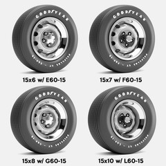 1/25 Resin 15 inch Mopar Rallye Wheels, Goodyear Polyglas Tires, and Brake Set