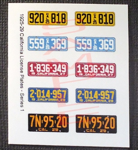 1925 – 1929 CALIFORNIA miniature LICENSE PLATES for 1/25 scale MODEL CARS—READ