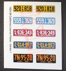 1925 – 1929 CALIFORNIA miniature LICENSE PLATES for 1/25 scale MODEL CARS—READ