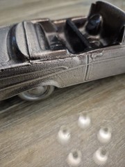 1957 Chevy Convertible Promo Metal Model Car Bank by Banthrico Autobank Silver