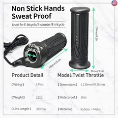 Electric Bike 20X Full Half Twist Throttle Right Handle Throttle 3PIN Female