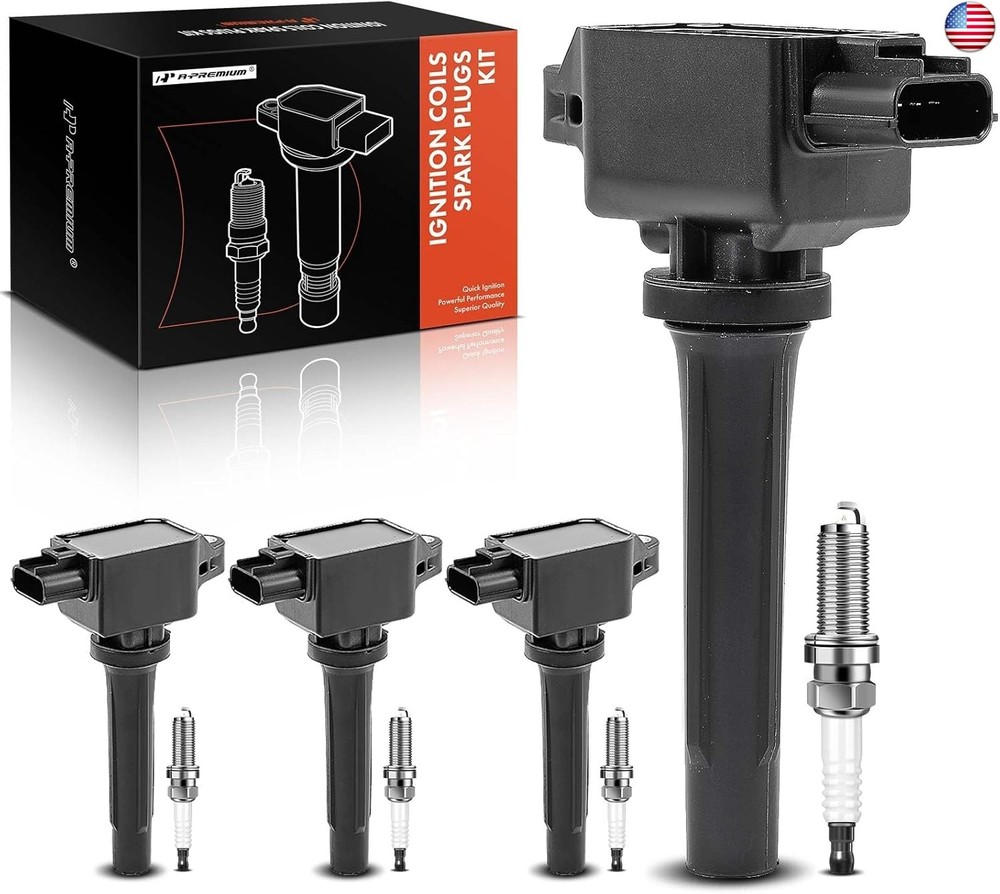 A-Premium Set of 4 Ignition Coil Pack and Iridium Spark Plugs Compatible with