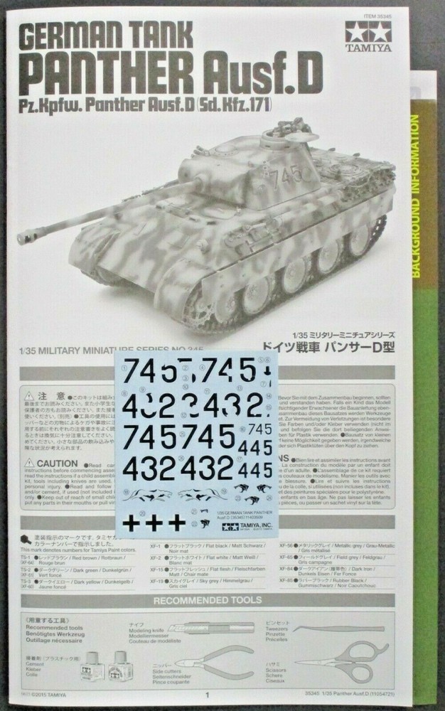 Tamiya 1/35 Scale Panther Ausf. D – Decals & Directions from Kit No. 35345