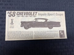 AMT ’58 Chevrolet Impala 2 Door Hardtop Trophy #2758 Instructions Original RARE